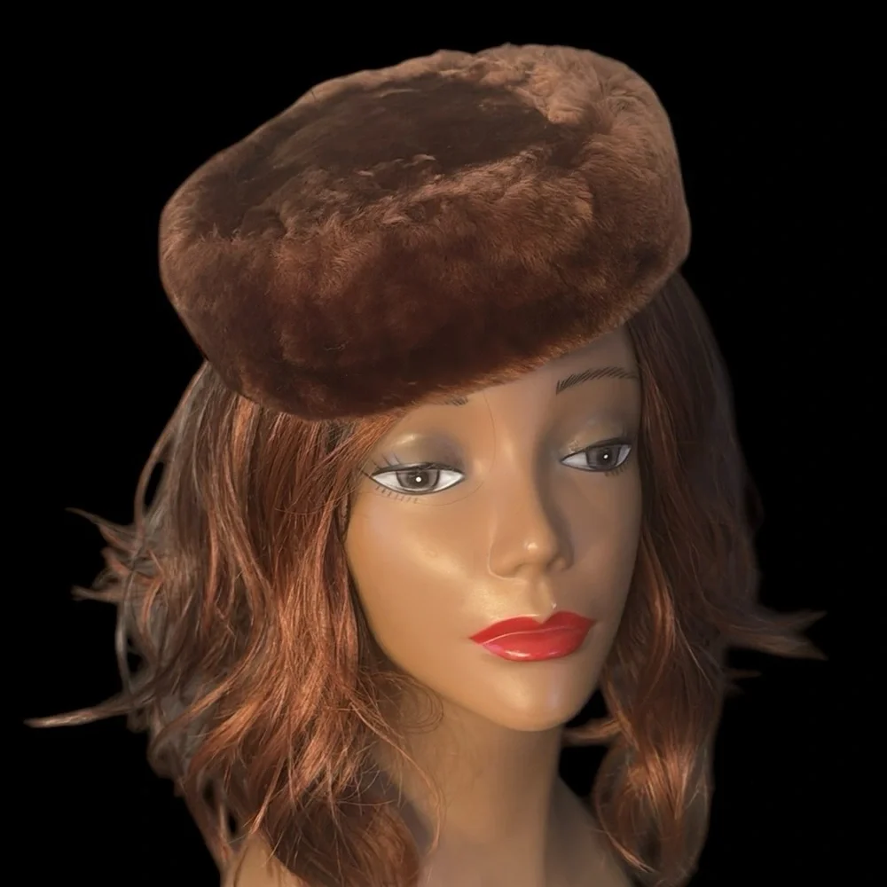 Vintage Mouton Shearling Fur Pill Box Hat - Picture 3 of 15